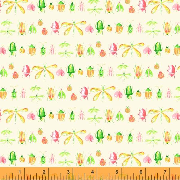 Cotton quilting fabric pattern called 'Gasparee in Light Yellow'. Part of the 'Tabanca' fabric collection. Designed by Tamara Kate for fabric company Windham Fabrics. SKU: 52821 20. 44-45 inch width.