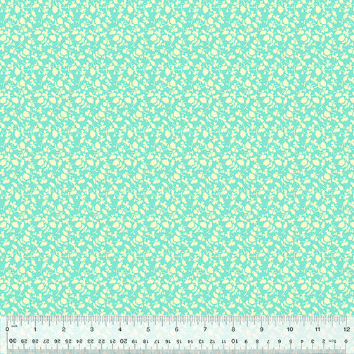 Cotton quilting fabric pattern called 'Fresh Calico in Aqua'. Part of the 'Country Mouse' fabric collection. Designed by Heather Ross for fabric company Windham Fabrics. SKU: 53475-9. 44-45 inch width.