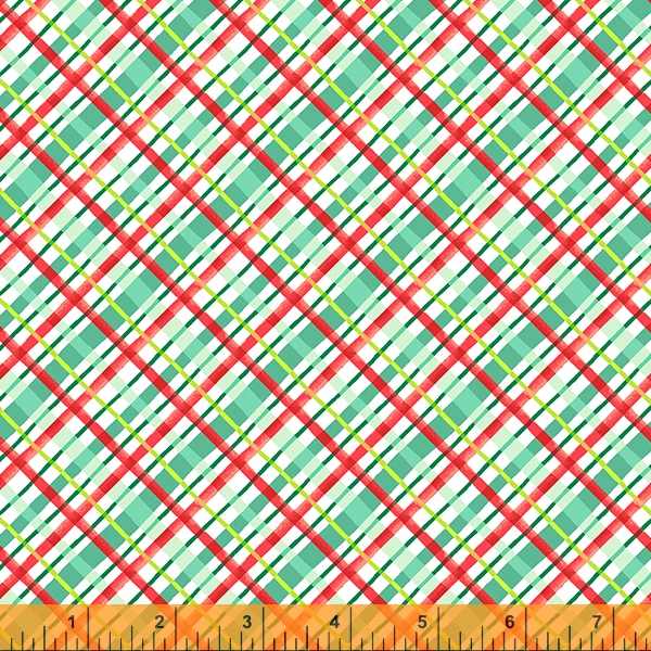 Cotton quilting fabric pattern called 'All Wrapped Up in White'. Part of the 'Christmas Charms' fabric collection. Designed by Dylan Mierzwinski for fabric company Windham Fabrics. SKU: 53092-3. 44-45 inch width.