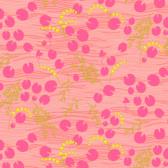 Cotton quilting fabric pattern called 'Pond in Taffy'. Part of the 'Thicket' fabric collection. Designed by Alison Glass for fabric company Andover Fabrics. SKU: A-431-E. 44-45 inch width.