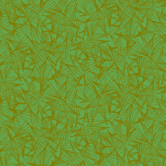 Cotton quilting fabric pattern called 'Pine in Moss'. Part of the 'Thicket' fabric collection. Designed by Alison Glass for fabric company Andover Fabrics. SKU: A-432-G. 44-45 inch width.