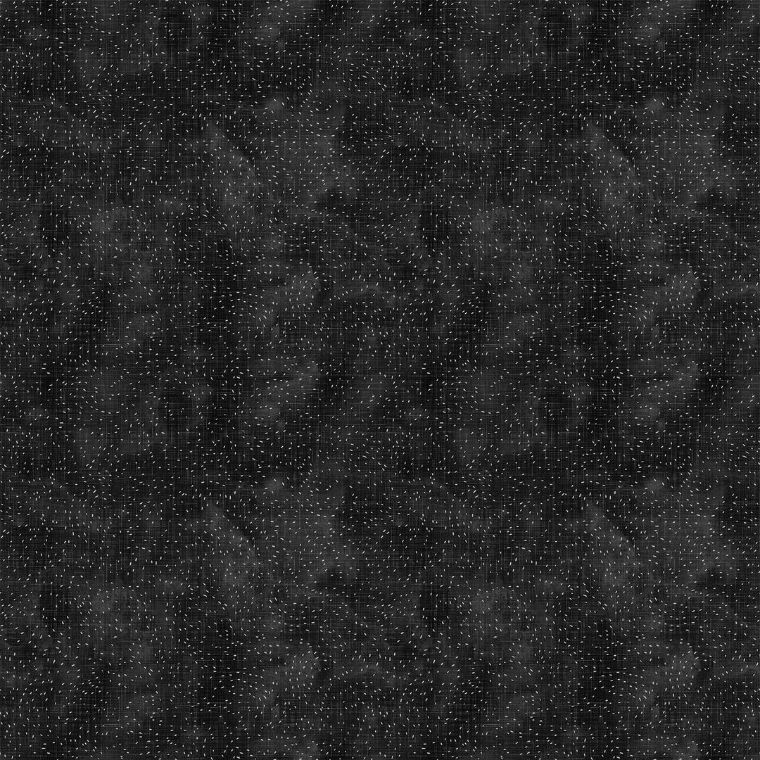 Cotton quilting fabric pattern called 'Seeds in Black'. Part of the 'Mountains Calling' fabric collection. Designed by Bernadett Urbanovics for fabric company Figo Fabrics. SKU: 90689-99. 44-45 inch width.