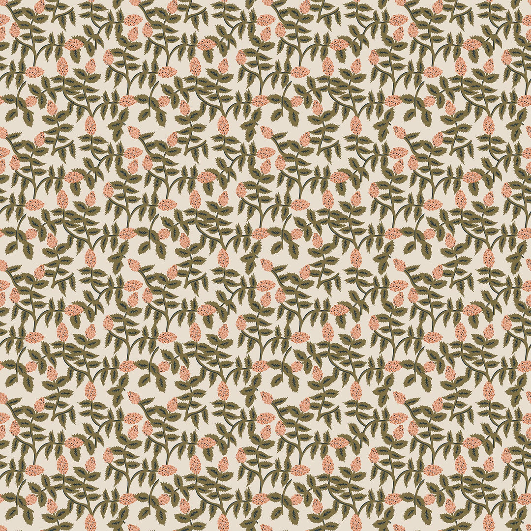 Cotton quilting fabric pattern called 'Trellis in Cream'. Part of the 'Wild Cottage' fabric collection. Designed by Holli Zollinger for fabric company Figo Fabrics. SKU: 90700-12. 44-45 inch width.