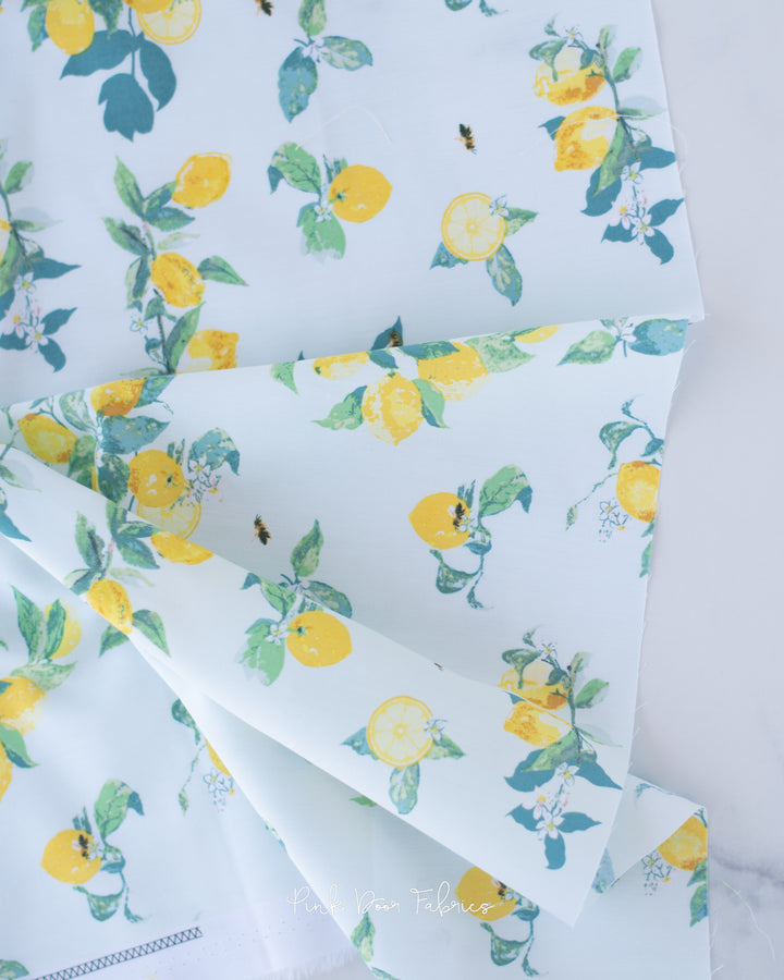 Cotton quilting fabric pattern called 'Limoni per Limoncello'. Part of the 'Capri' fabric collection. Designed by Katarina Roccella for fabric company Art Gallery Fabrics. SKU: CPT-32772. 44-45 inch width.