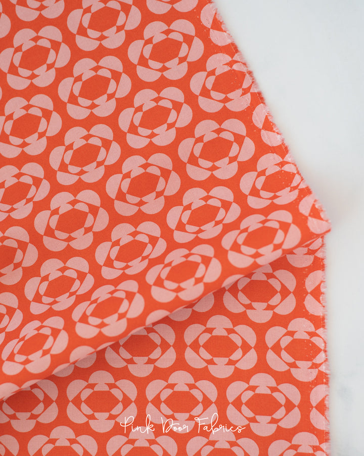 Cotton quilting fabric pattern called 'Marigold in Orange'. Part of the 'GhostTown' fabric collection. Designed by Dana Willard for fabric company Figo Fabrics. SKU: 90522-56. 44-45 inch width.