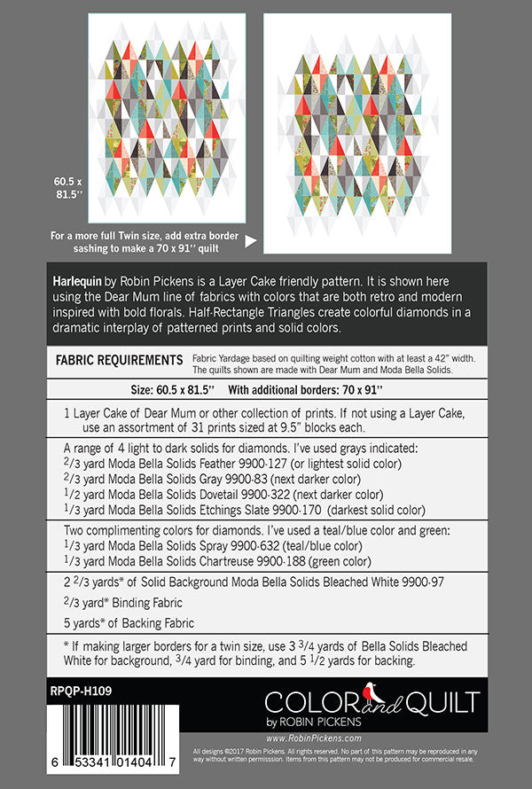 Harlequin - Paper Pattern - Robin Pickens - RPQP H109