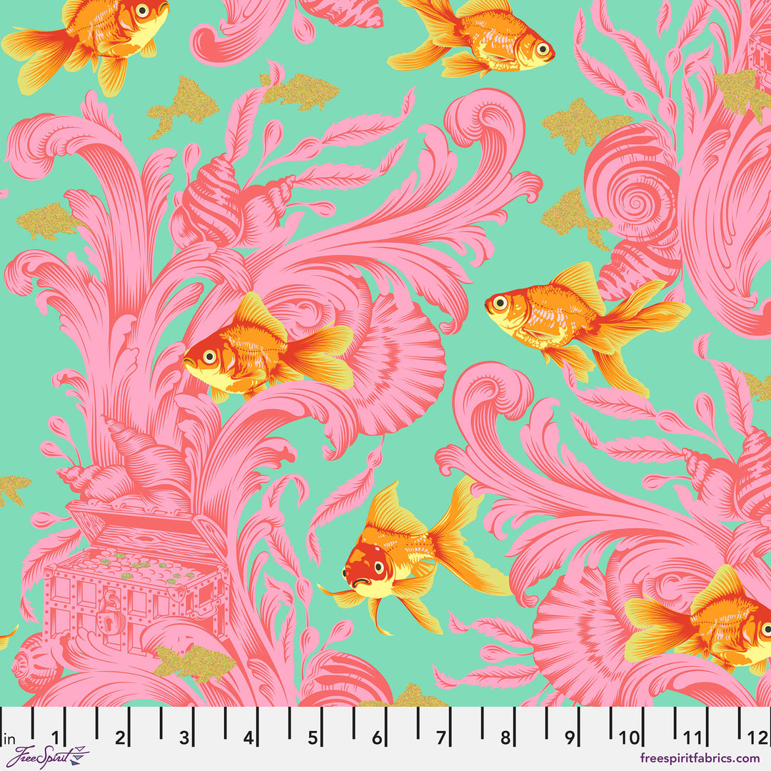 Cotton quilting fabric pattern called 'Treading Water in Blossom'. Part of the 'Besties' fabric collection. Designed by Tula Pink for fabric company Free Spirit Fabrics. SKU: PWTP214.BLOSSOM. 44-45 inch width.