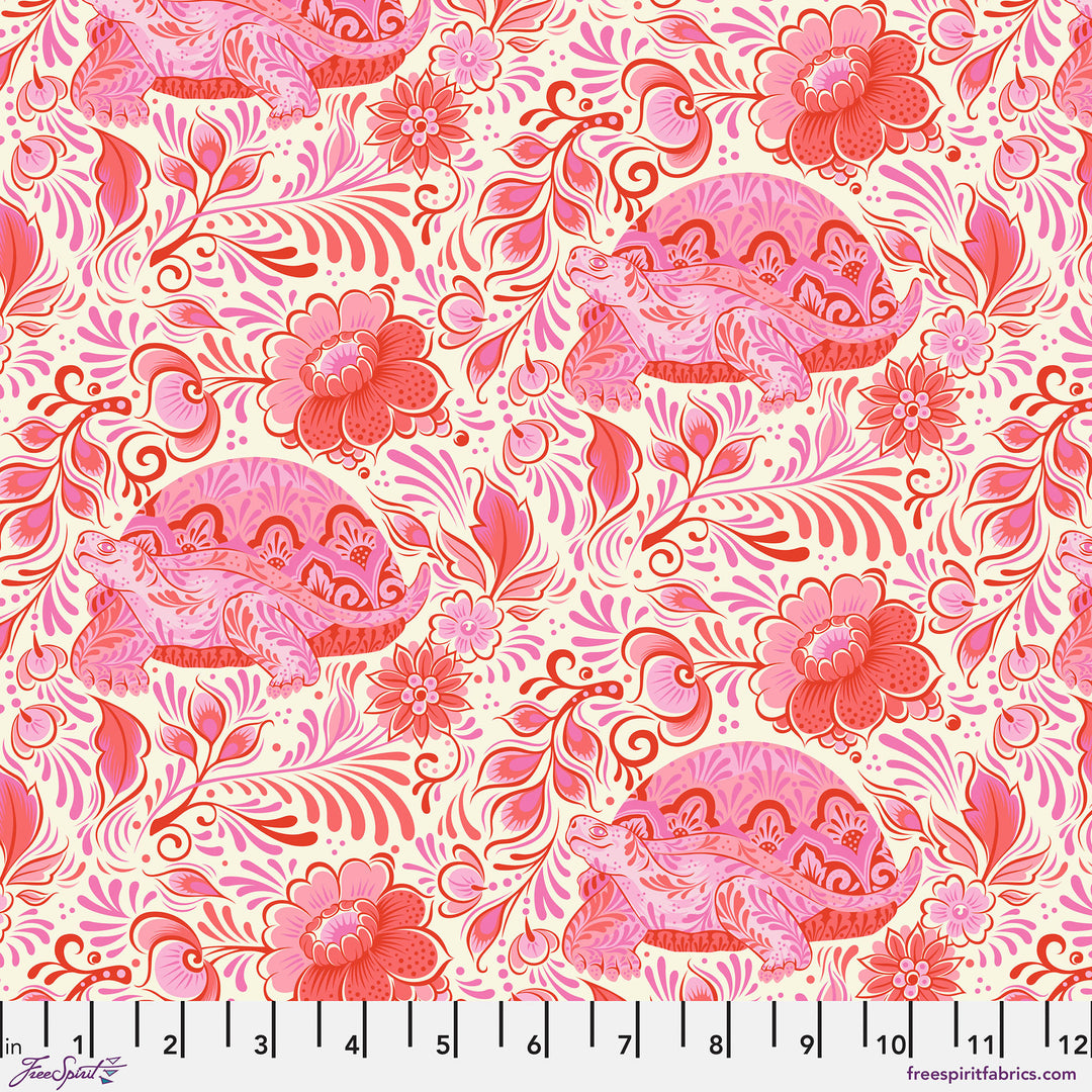 Cotton quilting fabric pattern called 'No Rush in Blossom'. Part of the 'Besties' fabric collection. Designed by Tula Pink for fabric company Free Spirit Fabrics. SKU: PWTP216.BLOSSOM. 44-45 inch width.