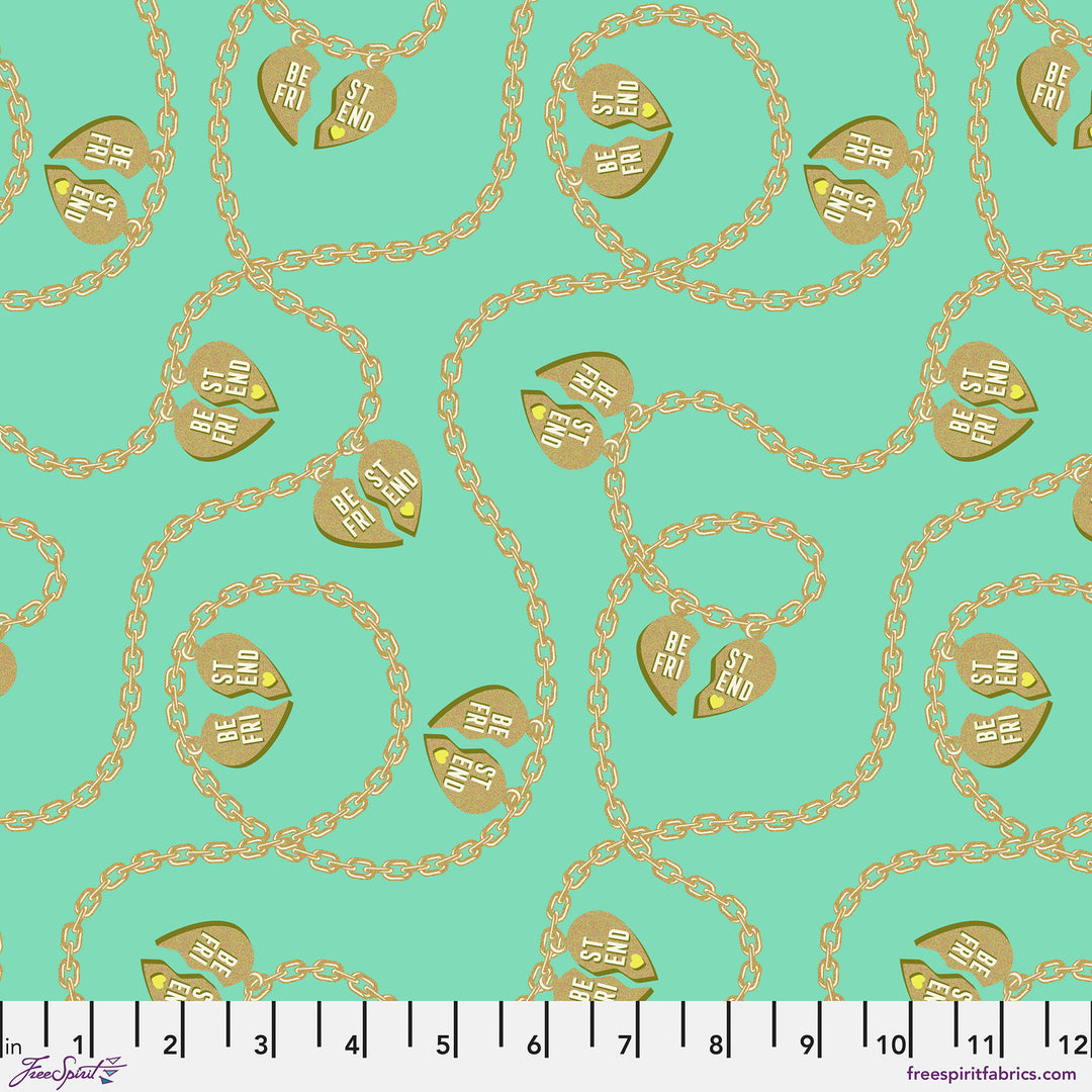 Cotton quilting fabric pattern called 'Lil Charmer in Meadow'. Part of the 'Besties' fabric collection. Designed by Tula Pink for fabric company Free Spirit Fabrics. SKU: PWTP219.MEADOW. 44-45 inch width.