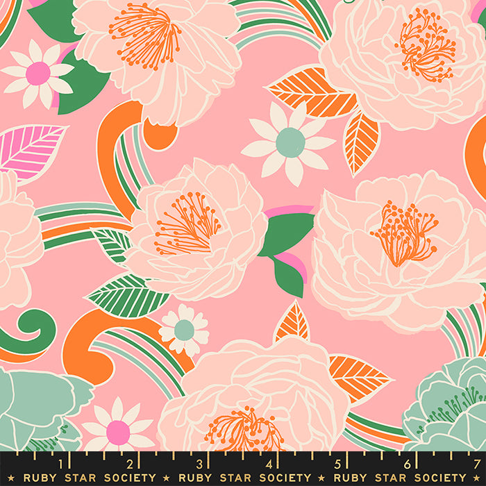 Cotton quilting fabric pattern called 'Efflorescent in Balmy'. Part of the 'Curio' fabric collection. Designed by Melody Miller for fabric company Moda Fabrics. SKU: RS0058 11. 44-45 inch width.