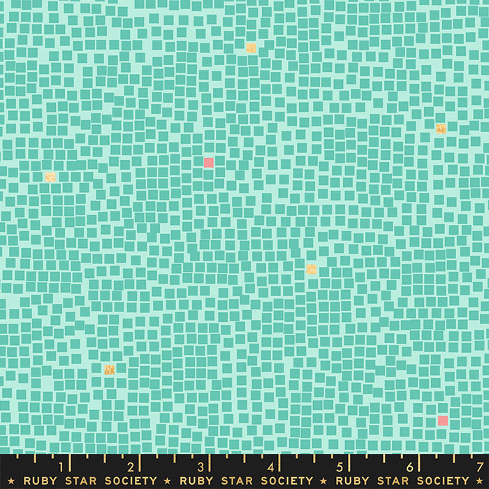 Cotton quilting fabric pattern called 'Pixel in Frost'. Part of the 'Jolly Basics' fabric collection. Designed by Ruby Star Society for fabric company Moda Fabrics. SKU: RS1046 16M. 44-45 inch width.